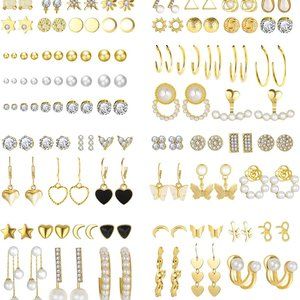 ❤️❤️ 68 Pairs Gold Stud Earrings for Women Multipack, Hypoallergenic Assort ❤️❤️